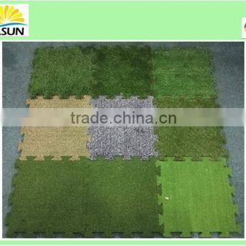 comfortable interlocking turf Tiles/grass tile/puzzle grass/interlocking artificial grass tile