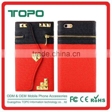 Wholesale Rivet Bling Bling Wallet Case for Iphone 6 Leather Voltage Holster Card Zipper Flip Cover Case for Iphone 6s Plus photo-4