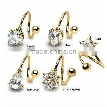 gold plated jeweled twinsted rings body piercing jewelry