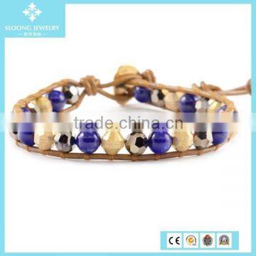 Fashion Lapis Mix Single Handmade Wrap Bead Bracelet on Henna Leather Jewelry