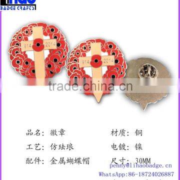 custom 100 years Remembrance Day metal red poppy pin badge