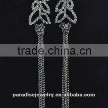 Leaf shape elegant rhinestone dangle earrings