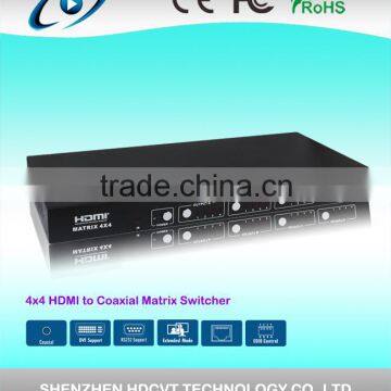 HDMI to Coaxial Matrix Switcher 4by4with IR , RS-232 , TCP/TP, super quality