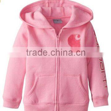 2015 Autumn Latest design Pink Embroidery Logo zipper -up fashion coats girls fleece hoodies