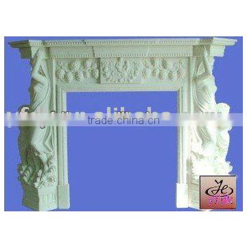 Cultured White Marble Corner Fireplace With Statue