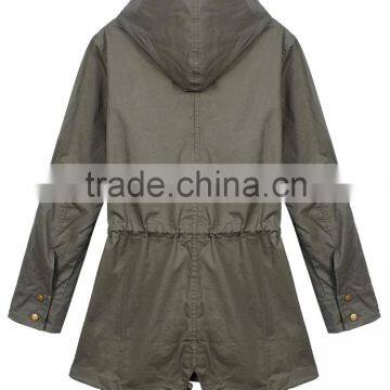Women Drawstring Waist Patchwork Hooded Jacket photo-2