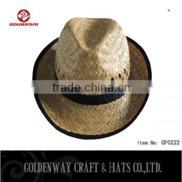 Kwai grass fedora hats natural straw mens hats promo with custom design logo