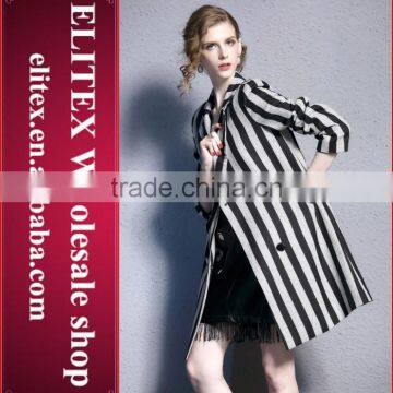 Newest Unique Stripe Black&Gray Turn-Down Collar Woman Winter Warm Coat