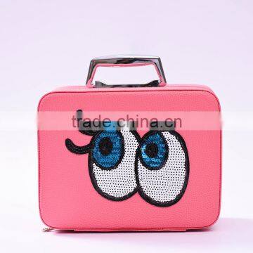 New Cute eyes double layers fashion PU women ladies cosmetic bag