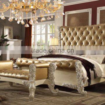 Classic King Size Solid Wood Bedroom Set/Golden Color Italian Style Hotel And Villa Bedroom Furniture(MOQ=1 SET) photo-4