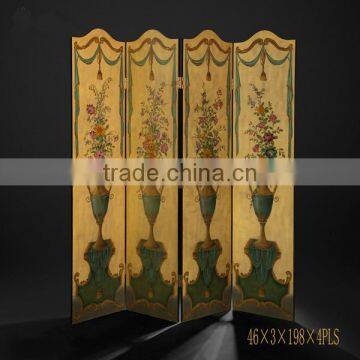 Arabian Furniture Painting Wooden Floor Screen, Retro Art Painting Four Panel Folding Screen, Solid Wood Carved Home Furniture