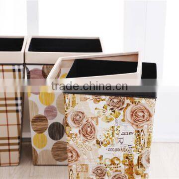 Plastic Medium Rectangle Leather Wraped Cheap Trash Can for Hld With Open Top Button 11L photo-6