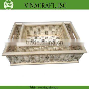 Natural rattan basket with wooden frame