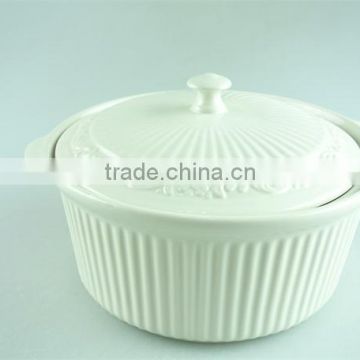 white round porcelain tureen, stock cheap ceamice tureen with lid,double ears tureens