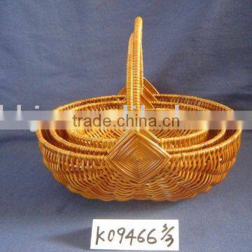 Egg shaped gold rattan woven shopping basket with handle