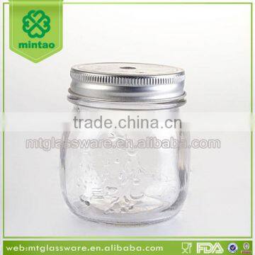 Cheap mini clear glass mason jar with silver screww top metal lid