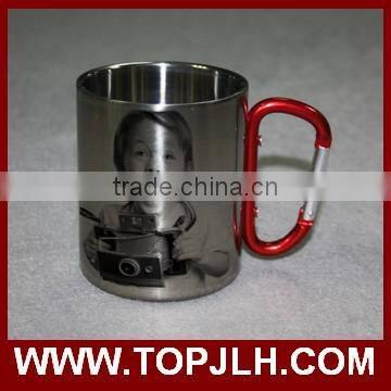 Custom Logo Printed Carabiner Handle Stainless Steel Coffee Mug photo-2