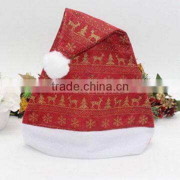 China Products Custom Traditional Star Tree Reindeer Pattern Red Fabric Christmas Cap Wool Felt Custom Santa Hats for Festival photo-3