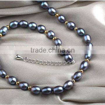 Real 6-7mm Black Rice Shape Freshwater Pearl Jewelry Bracelet photo-5