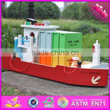 2016 New Design Funny Children Wooden Toy Container Ship W04F006 photo-6