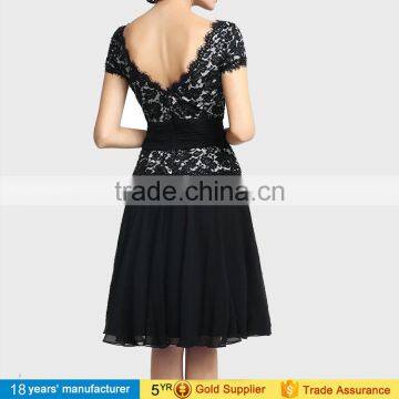 Vintage Black Wrap Embroidery Lace Knee Length Casual Cocktail Party Dresses for Elegant Mature Women Over 50 photo-4