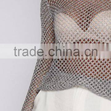 Long Sleeve Metallic Shiny Fancy Tops Summer Sexy Lady Tops photo-6
