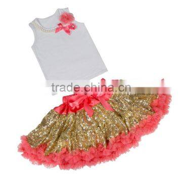 Spring and Autumn Children Dress Wholesale Sequin Pettiskirts Set photo-4