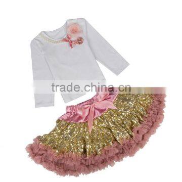 Spring and Autumn Children Dress Wholesale Sequin Pettiskirts Set photo-5