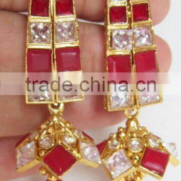 Crystal Ruby Bollywood Necklace Jhumka EARRING Set photo-2