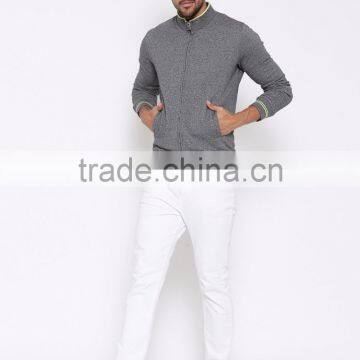 Grey Sweatshirt With Grindle Effect For Man Mock Collar Full Concealed Zip Closure Sweater Brushed Fleece Lining photo-5
