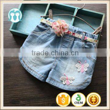 Summer wholesale cheap shorts jean pants flower belt girl jean fashion model blue jean