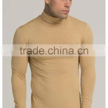 Soft 95% Polyester 5% Elastane Men's Long Sleeve Turtle Neck T Shirt Tapered Fit Custom Embroider Muscle Gym T-Shirt