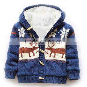 Fashion Kids Knitted Christmas Coats Boys Blue Button Hooded Sweater Coat photo-2