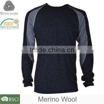 OEM Clothing Men's Merino Wool Long Sleeve V-Neck T-Shirt
