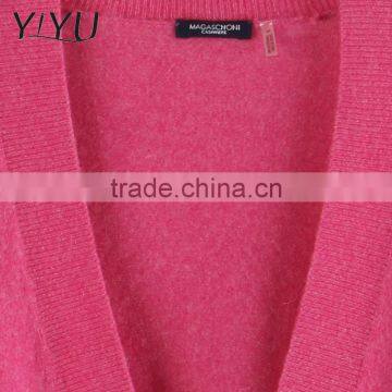 High Quality Plain Knit Deep V Neck 100% Cashmere Women Sweater photo-4