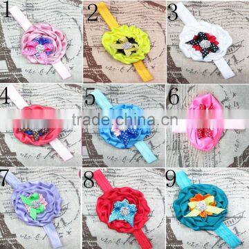 Boutique Infant Ruffled Rosette Rhinestone Flower Baby Bows Headband Wholesale photo-2