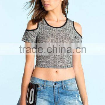 Ribbed Cold Shoulder Trend Crop Top Women Tank Tops in Bulk photo-2