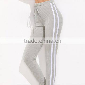 2018 Women Sports Stretchy Drawstring Waist Side Striped Leggings photo-5