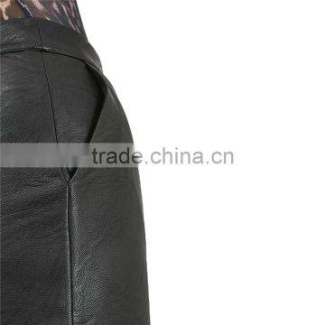 2017 OEM Cool Petite Black Leather Pencil Skirt With Side Pockets photo-4