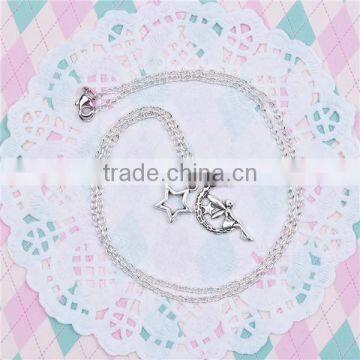 New Fashion Necklace Link Cable Chain Antique Silver Fairy Moon Star Pendants 51.6cm Long