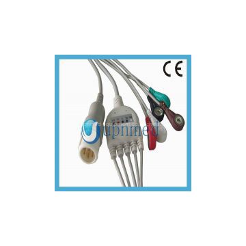 Philips one piece  5 lead ECG cable with leadwires,8pin,snap,AHA