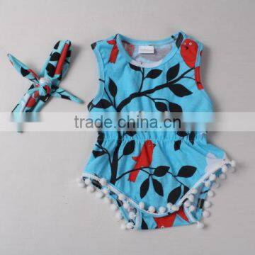 Trendy Wholesale Baby Kids Tree Bird Floral Romper With Headband photo-2