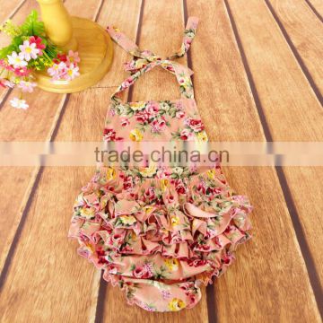 Hot sale ruffle floral romper baby floral bubble romper for 0-24months baby girl and headband