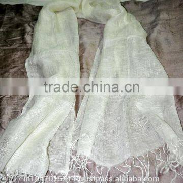 Hand woven white linen scarf