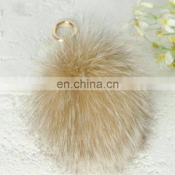 Big handmade fox fur ball/pompon keyring fur pompom bag charm