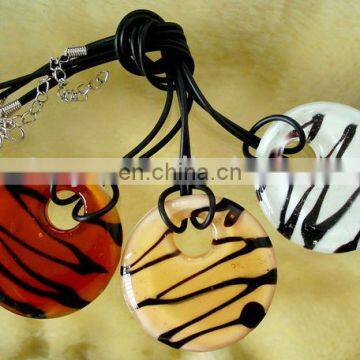 Handmade Murano Glass Round Shape Zebra color Pendant Necklace CTN1108-1