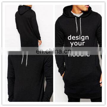 China Supplier Men's Clothing Custom Cotton/Polyester Fleece Extra Long Tail Hoodie Sweatshirt