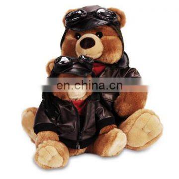 A pair of PU Jacket pilot teddy bears