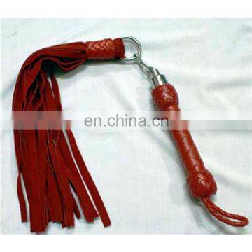 HMB-517B LEATHER BULLWHIP FLOGGER REVOLVING WHIPS RED SOFT SUEDE TAILS BONDAGE