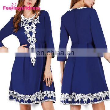 Fashion Lady Clothing Women Casual Long Sleeve Ladies Knee Length Dress